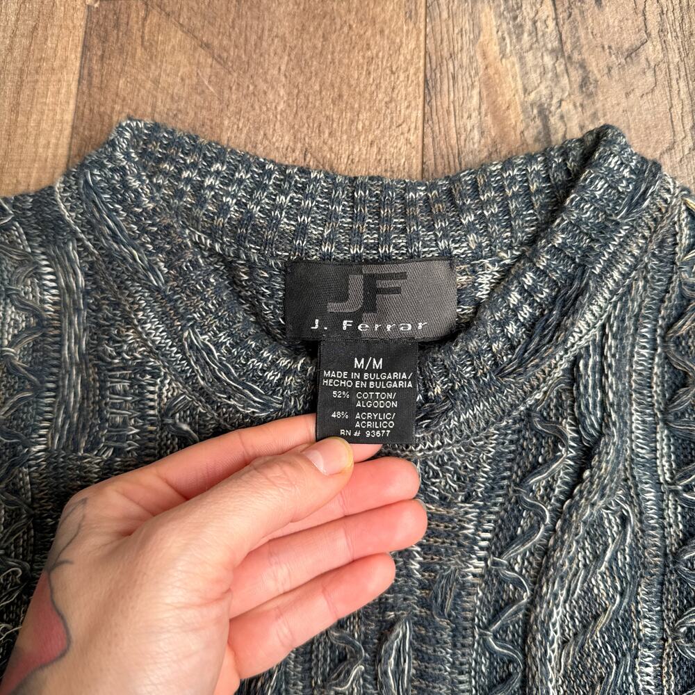 J Ferrar Coogi Style Sweater Men's Medium Gray Crew Neck Textured‎ Knit 6493 - Picture 2 of 9